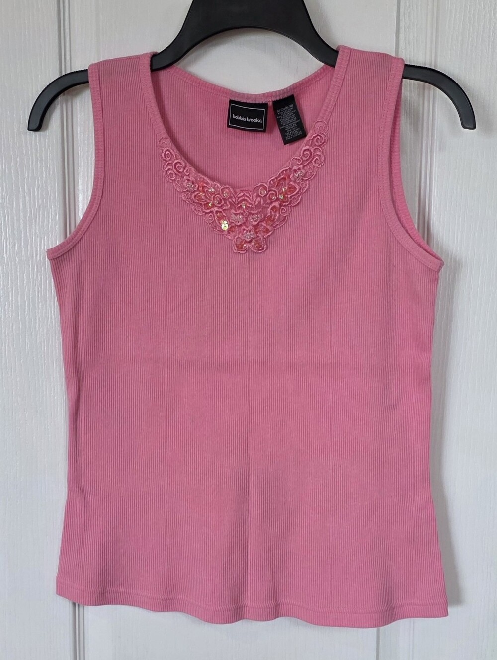 Bobbie Brooks Vintage Pink Embellished Ribbed Tank Top Sz S